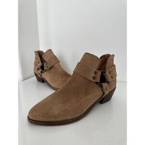 Frye Ray Harness Western Ankle Bootie Suede Brown Block Heel Biker Women's 7.5